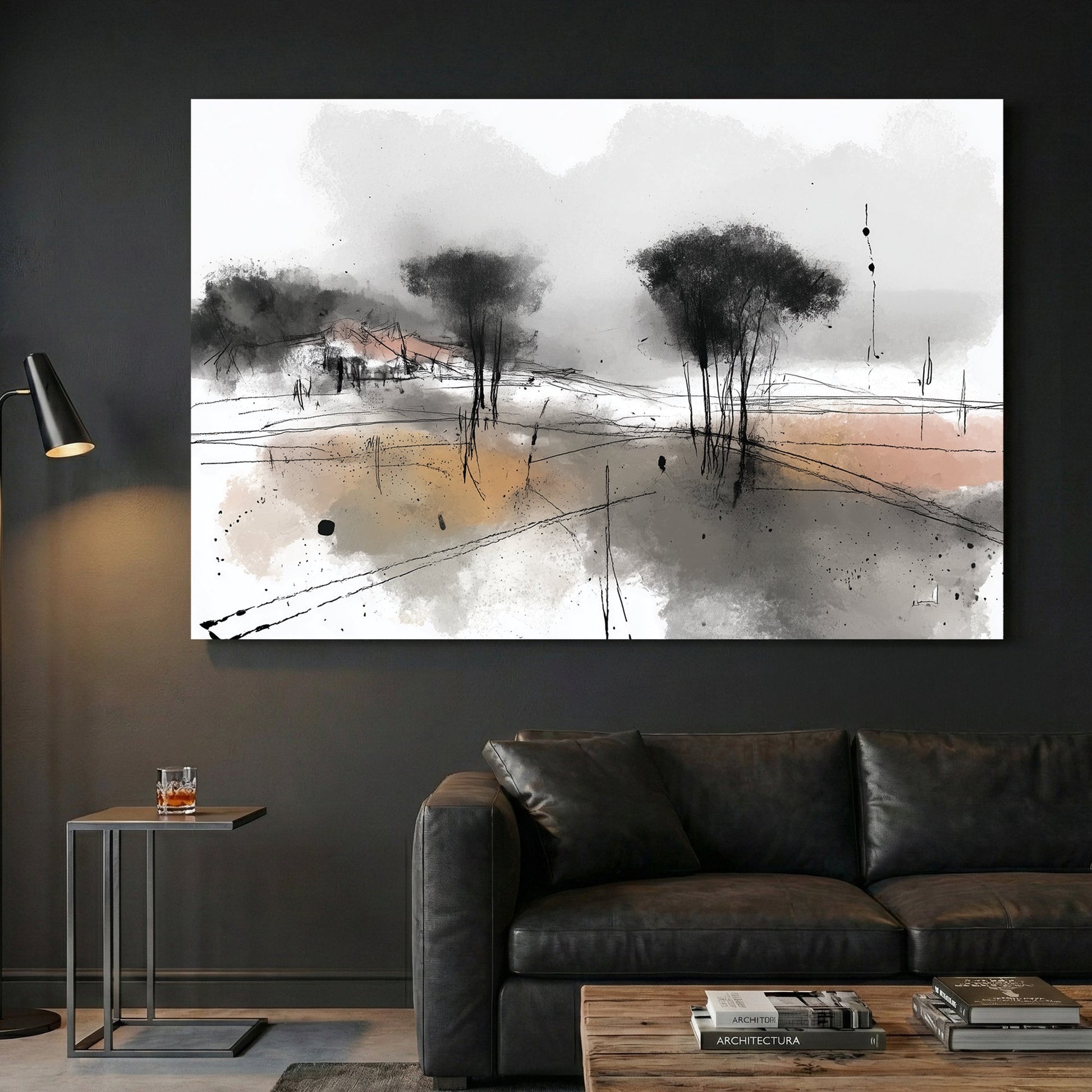 Abstract landscape minimalist zen grey neutral tones wall art