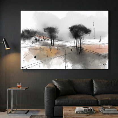 Abstract landscape minimalist zen grey neutral tones wall art