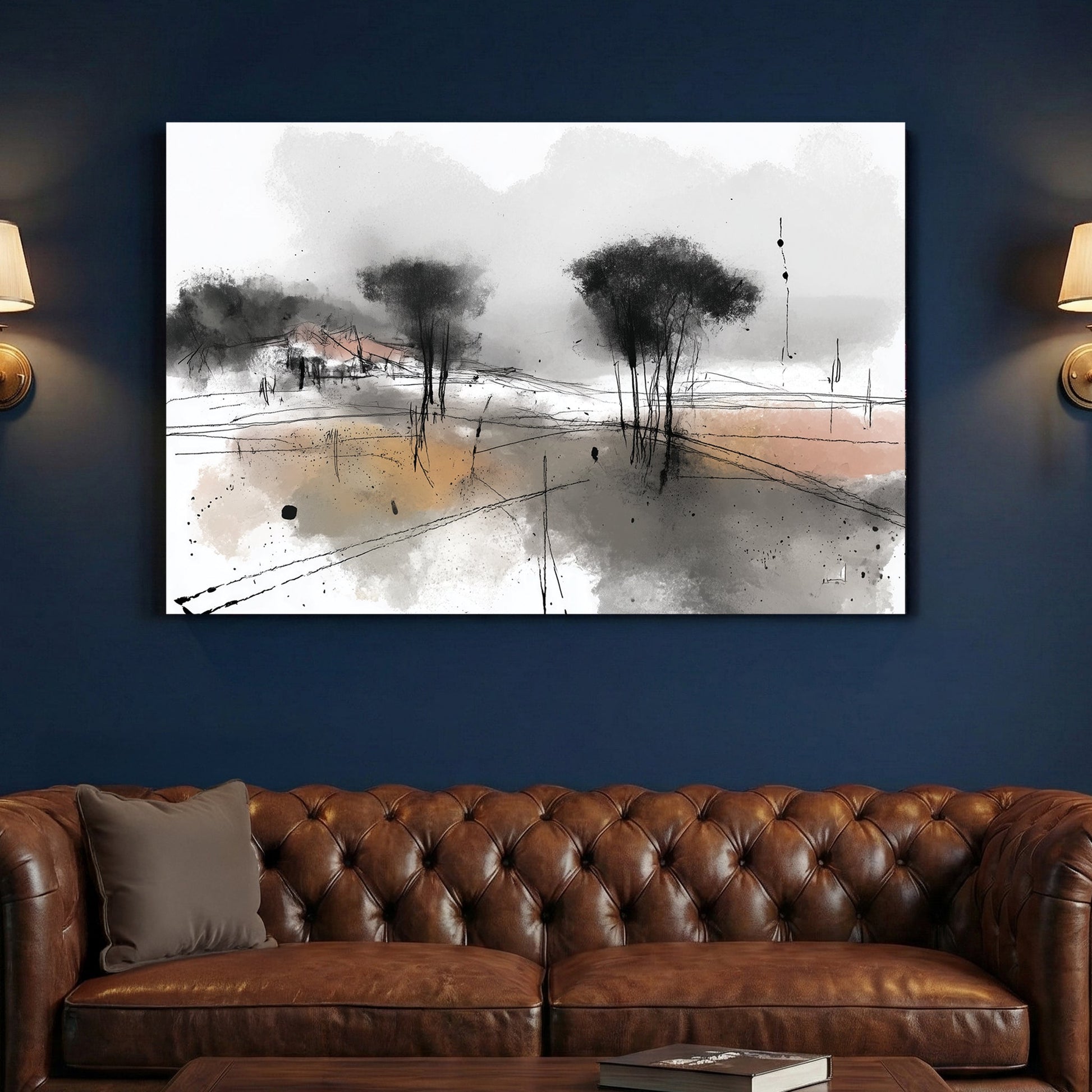 Abstract landscape minimalist zen grey neutral tones wall art