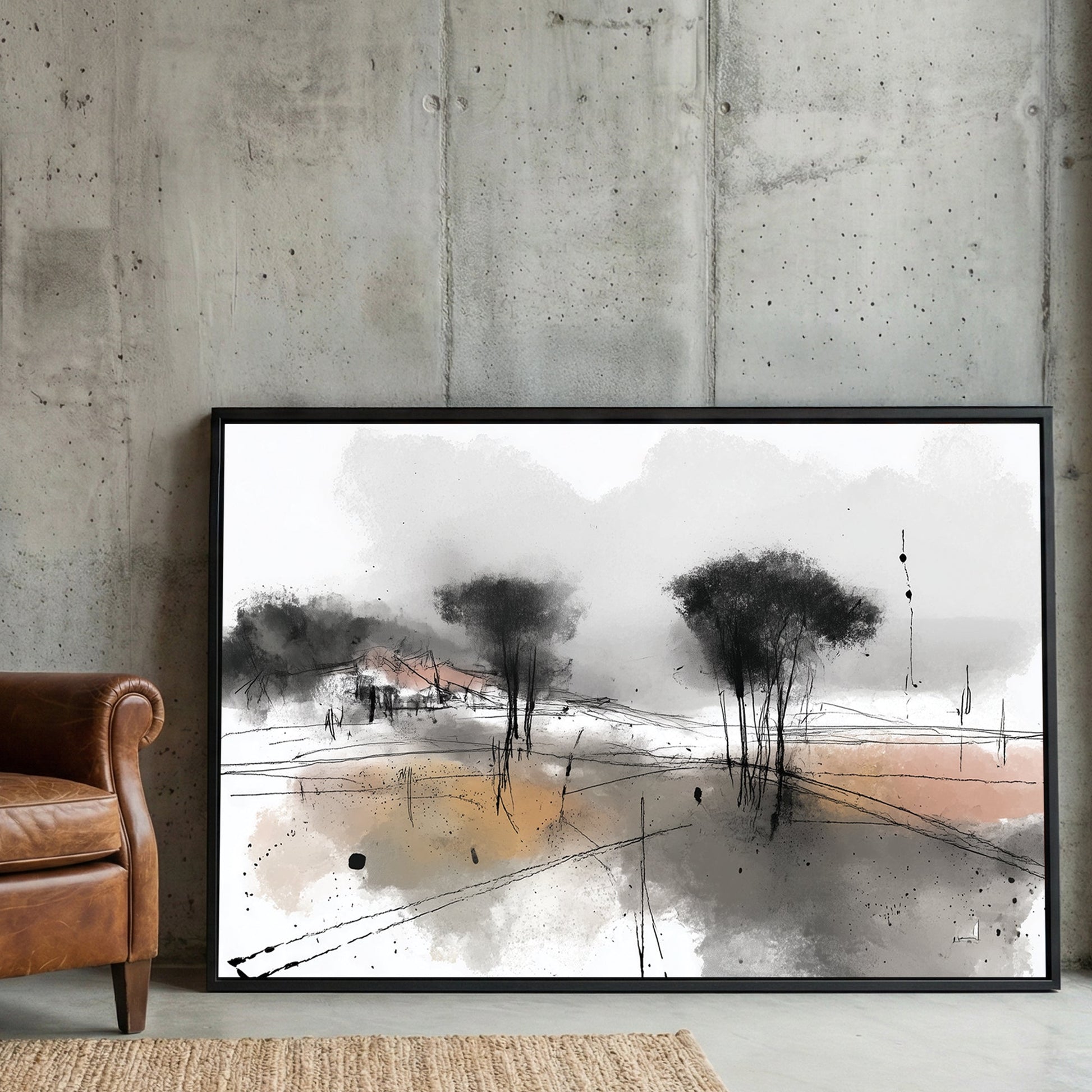 Abstract landscape minimalist zen grey neutral tones wall art
