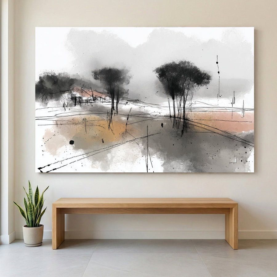 Abstract landscape minimalist zen grey neutral tones wall art