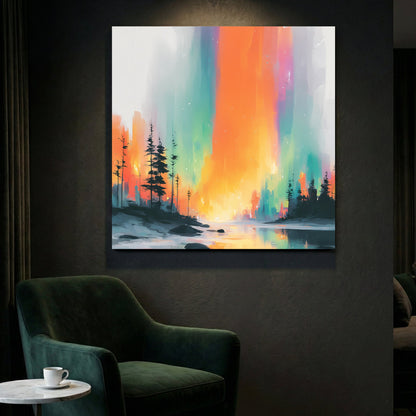 Aurora forest surreal colourful landscape reflection wall art