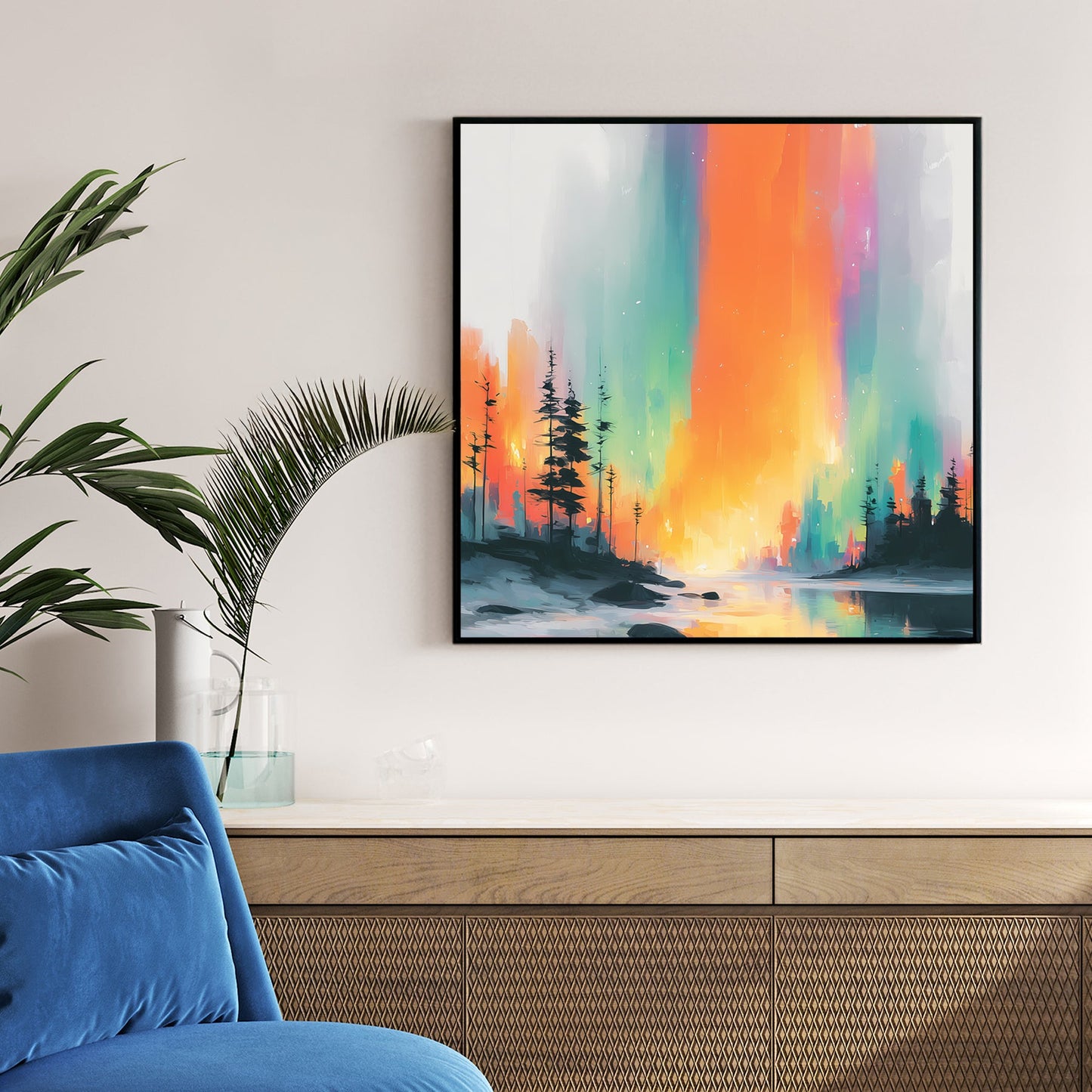 Aurora forest surreal colourful landscape reflection wall art