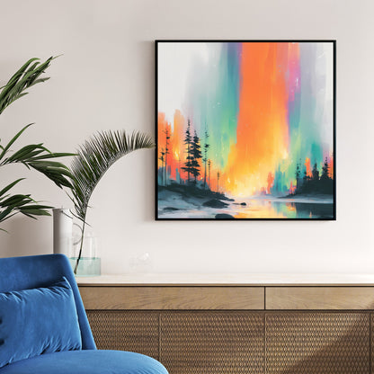 Aurora forest surreal colourful landscape reflection wall art