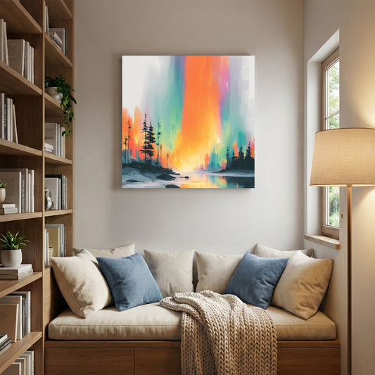 Aurora forest surreal colourful landscape reflection wall art