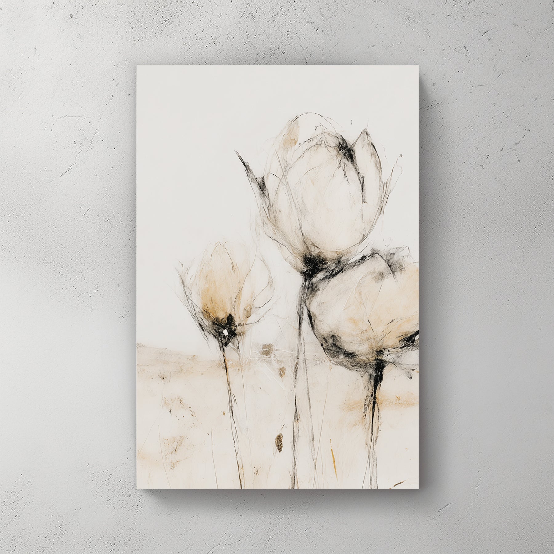 Minimal flowers watercolour botanical cream elegant wall art