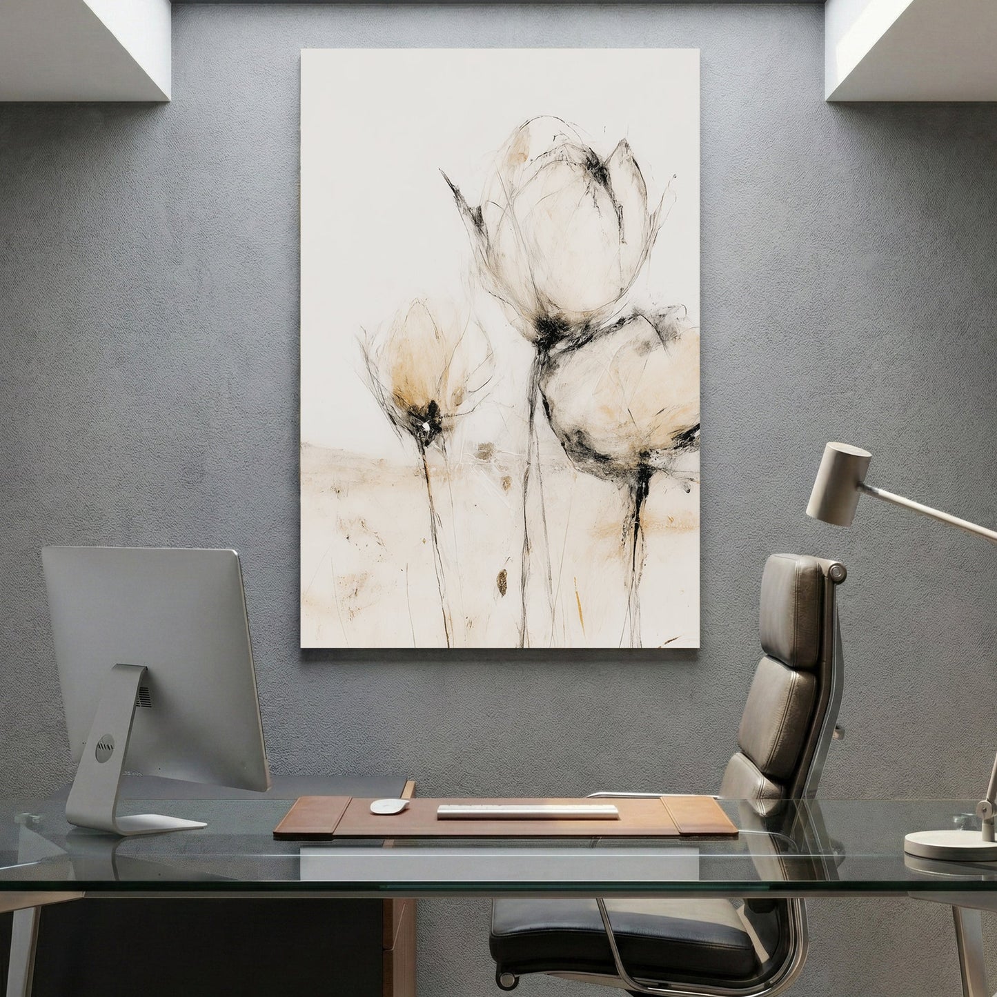 Minimal flowers watercolour botanical cream elegant wall art