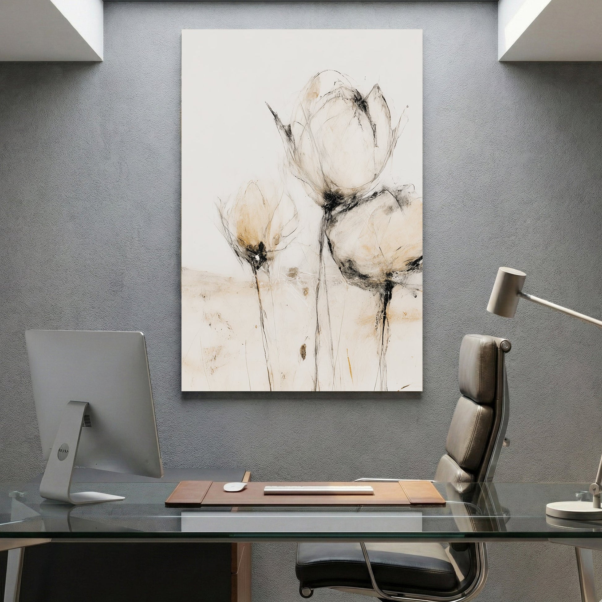 Minimal flowers watercolour botanical cream elegant wall art