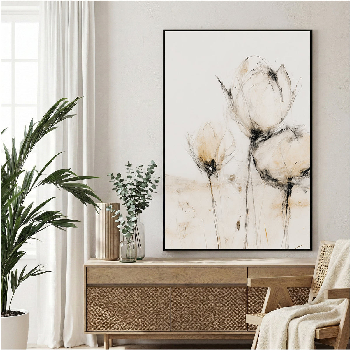 Minimal flowers watercolour botanical cream elegant wall art