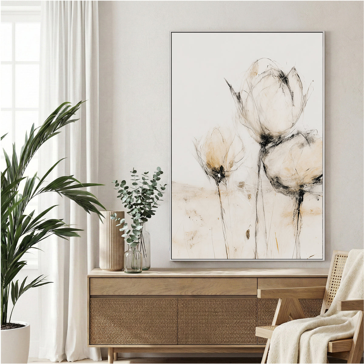 Minimal flowers watercolour botanical cream elegant wall art