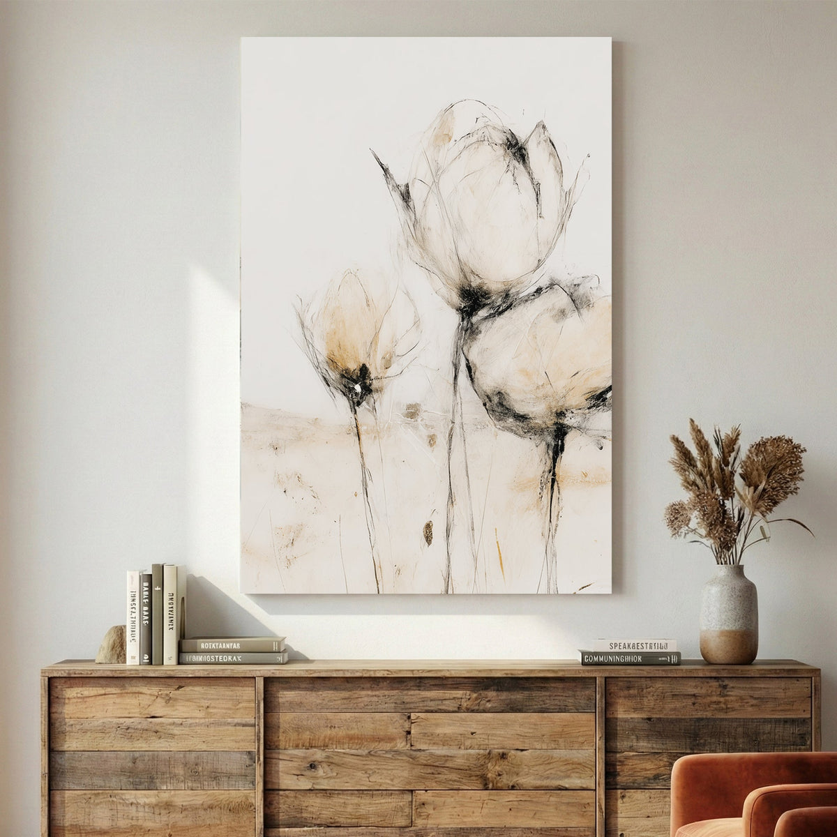 Minimal flowers watercolour botanical cream elegant wall art