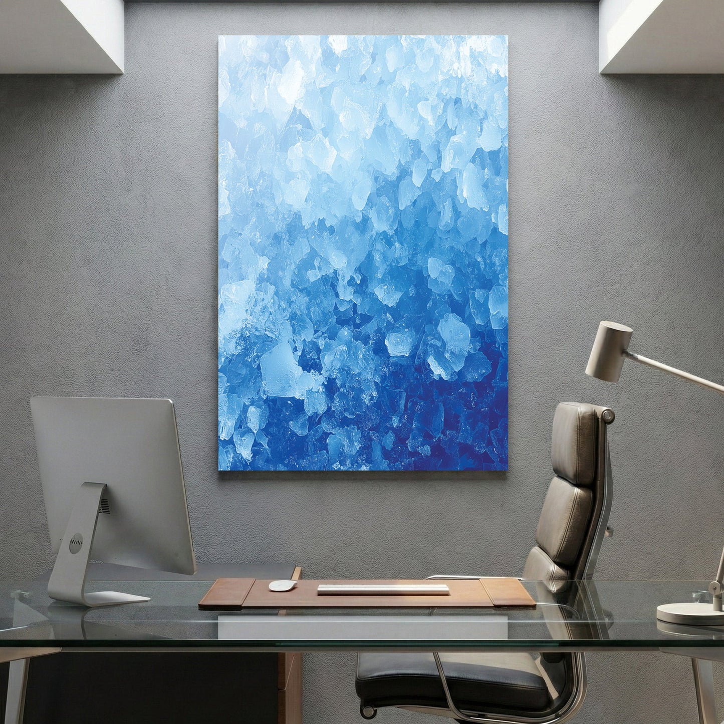 Blue water abstract geometric layered squares modern wall art
