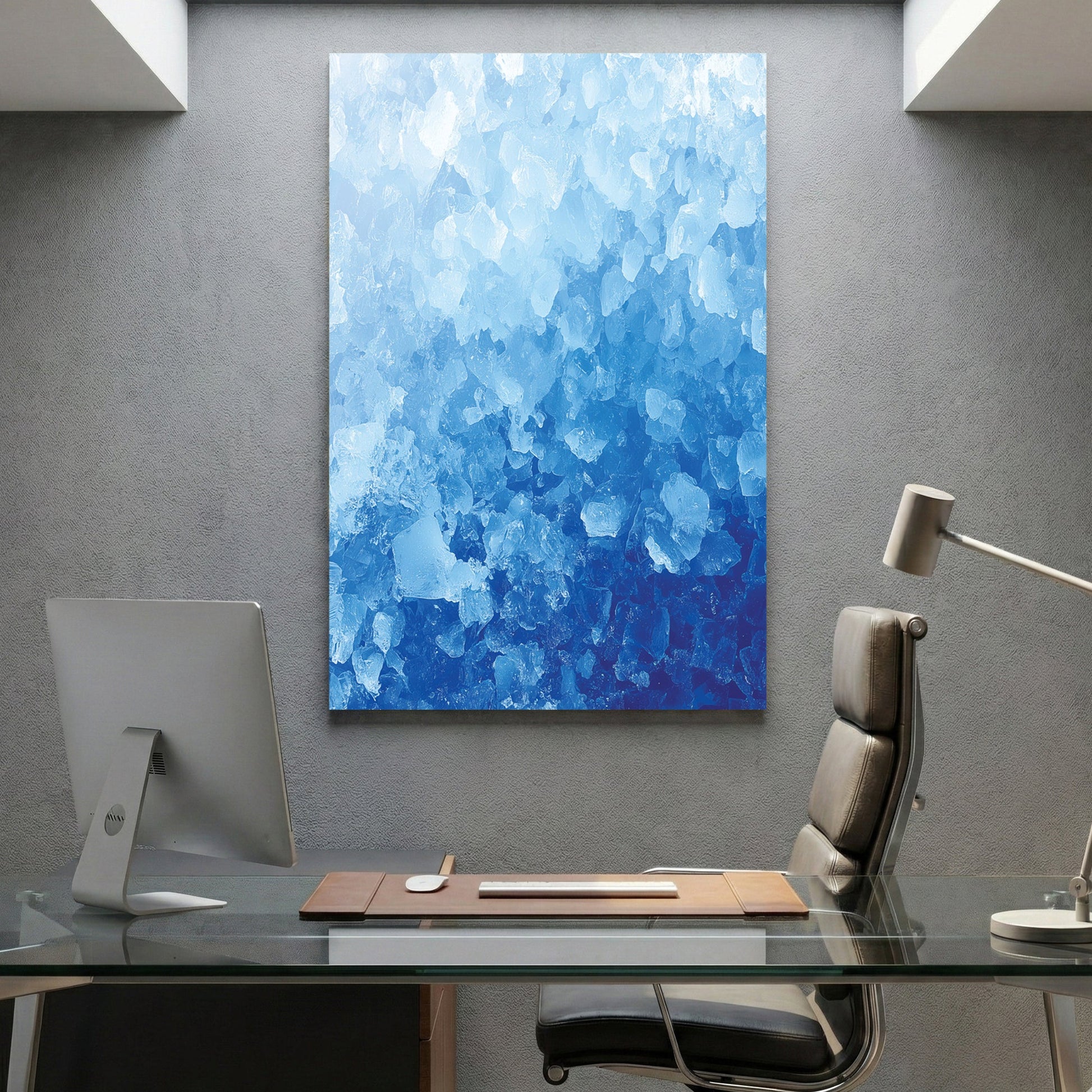 Blue water abstract geometric layered squares modern wall art