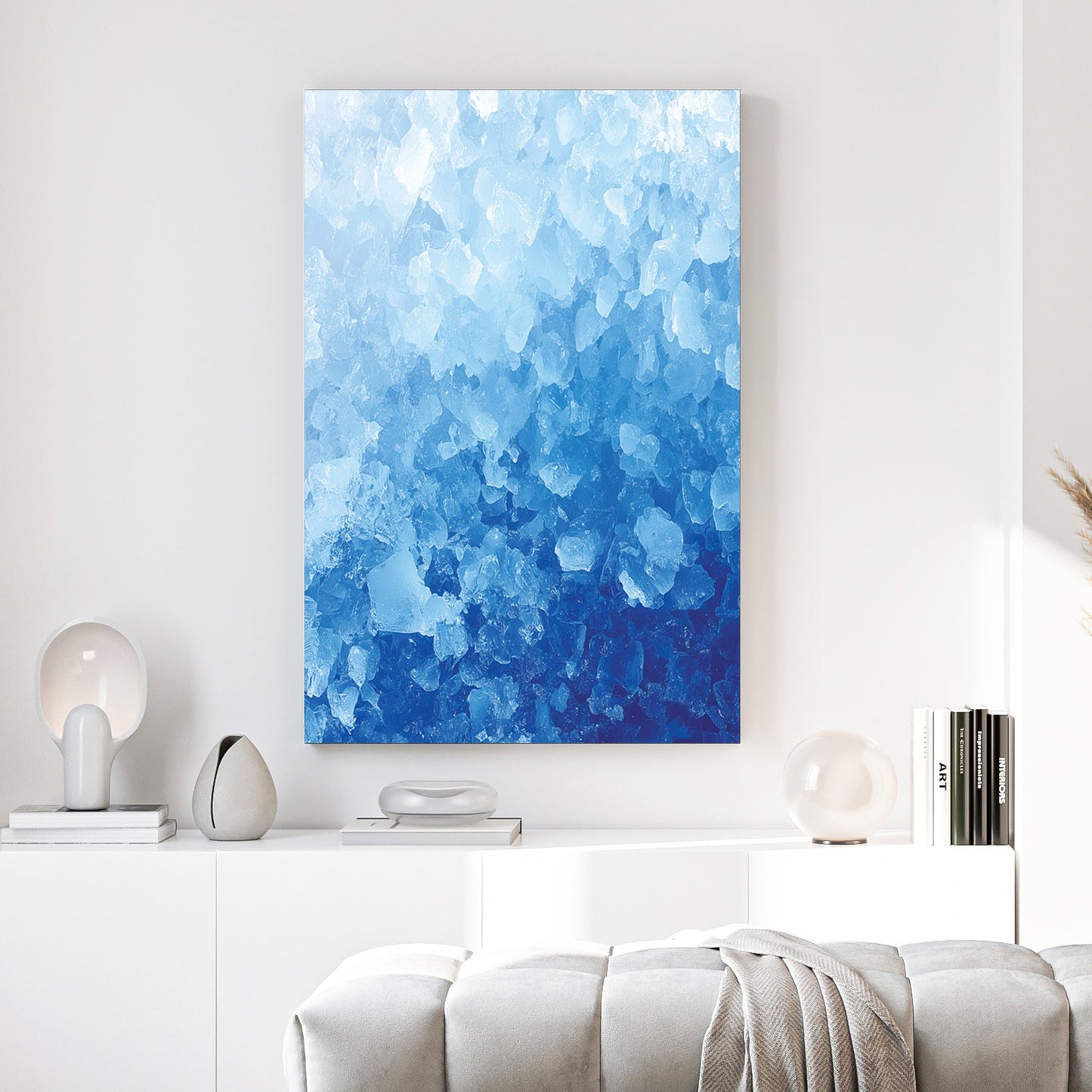 Blue water abstract geometric layered squares modern wall art