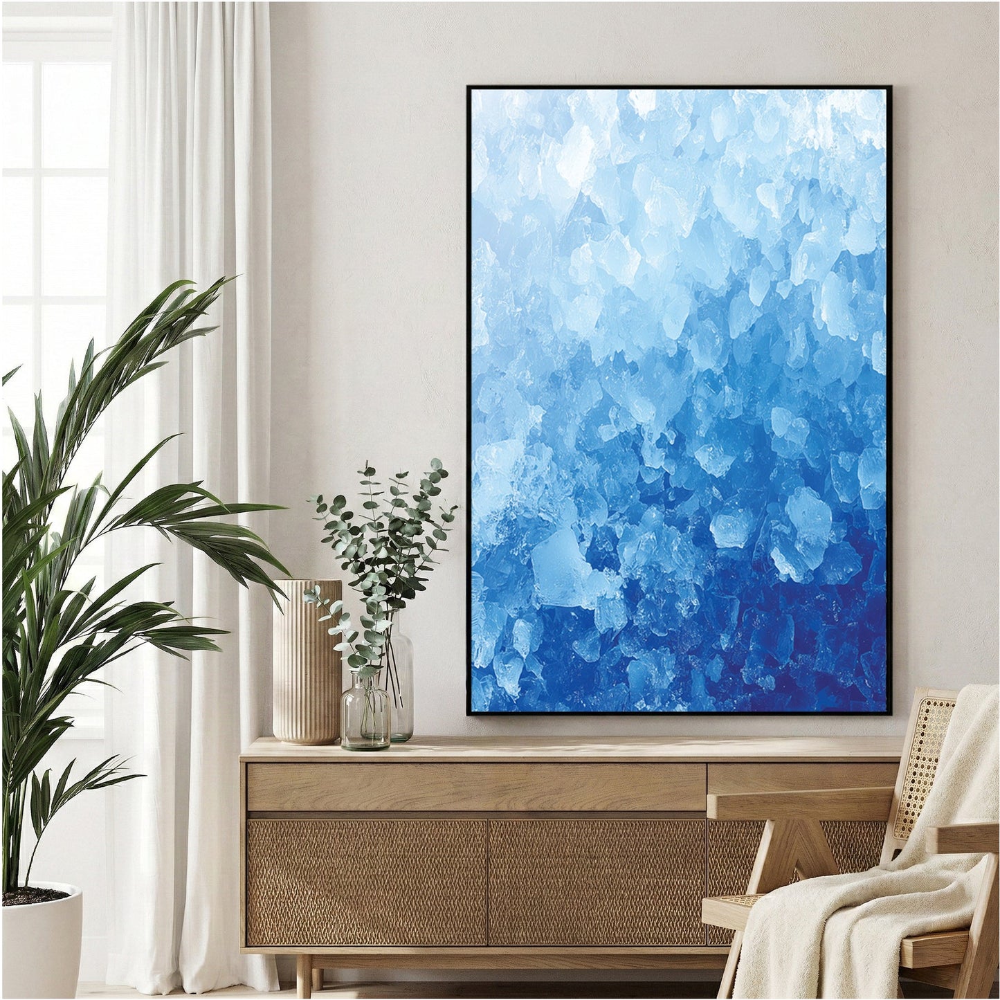 Blue water abstract geometric layered squares modern wall art