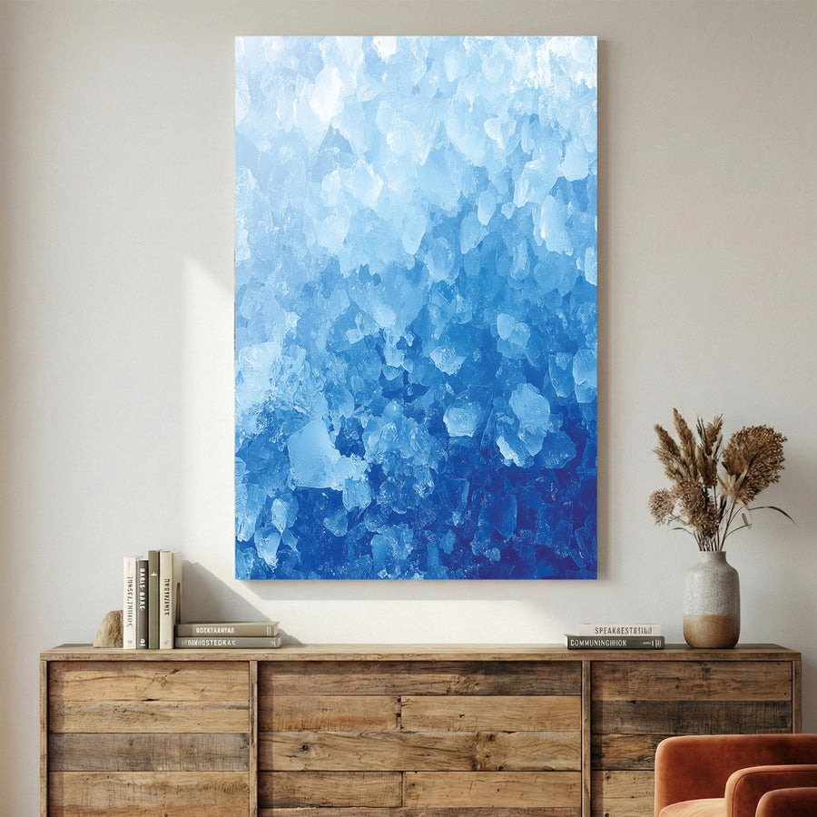 Blue water abstract geometric layered squares modern wall art