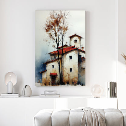 Autumn farmhouse tree rustic countryside orange grey wall art