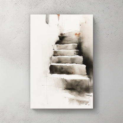 Stairway ascent minimalist conceptual misty grey wall art