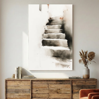 Stairway ascent minimalist conceptual misty grey wall art