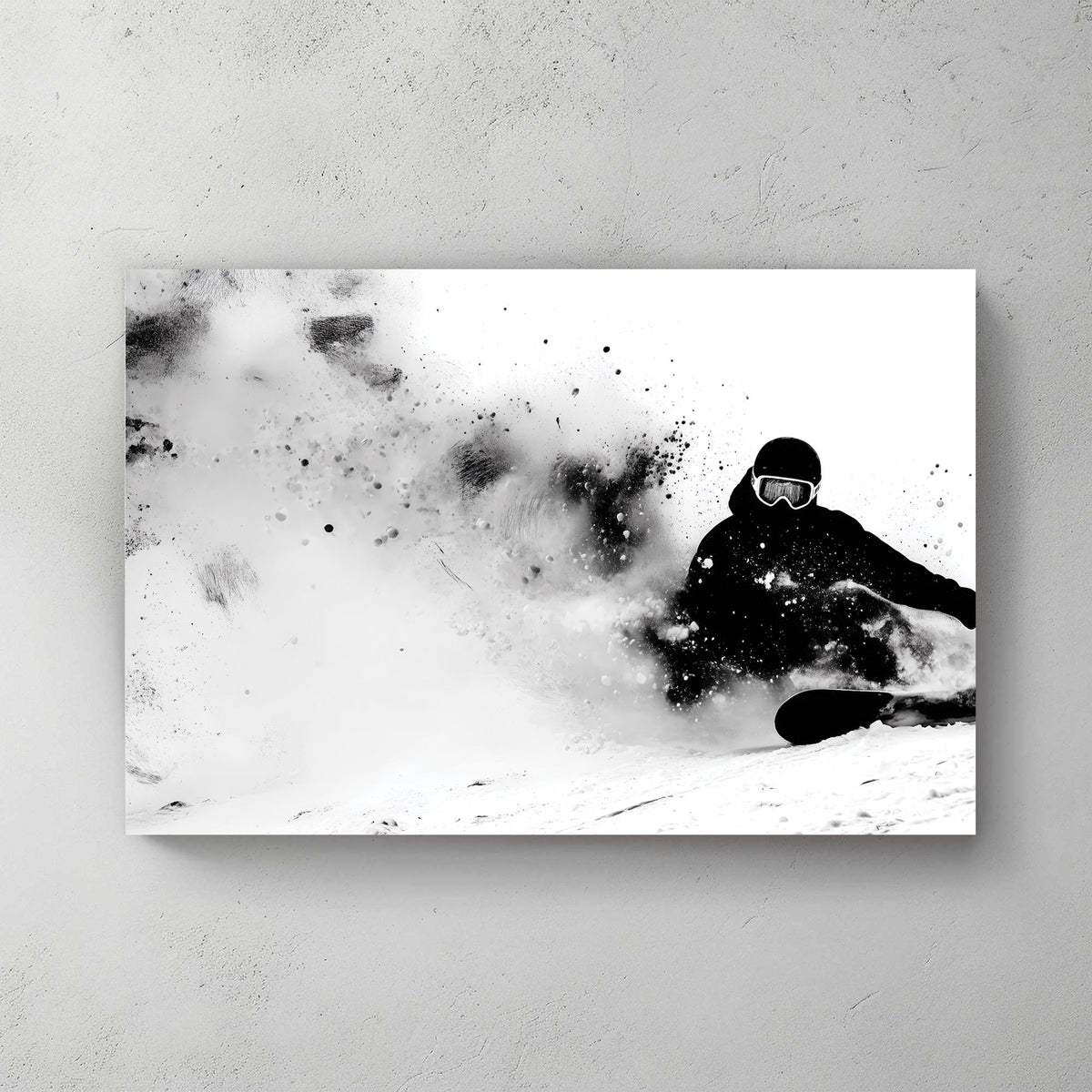 Snowboarder in action carving powder, sketch style wall art