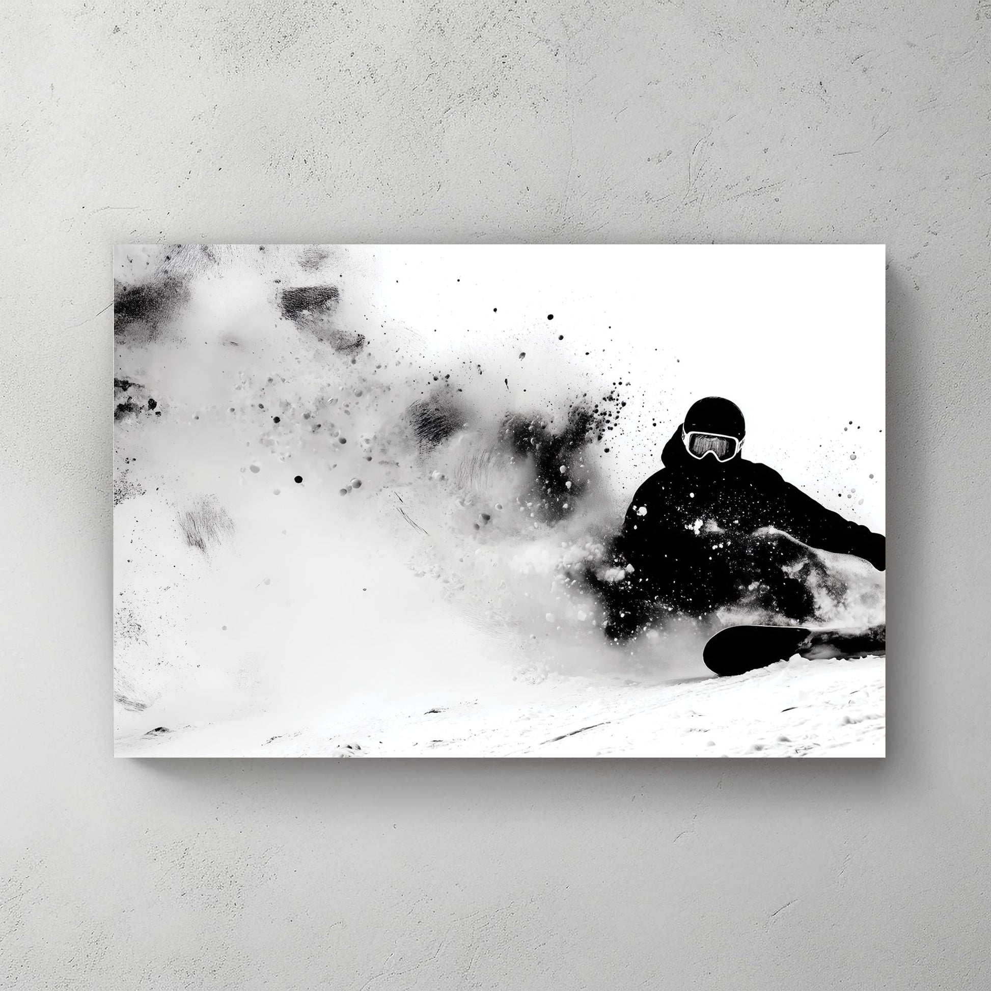 Snowboarder in action carving powder, sketch style wall art