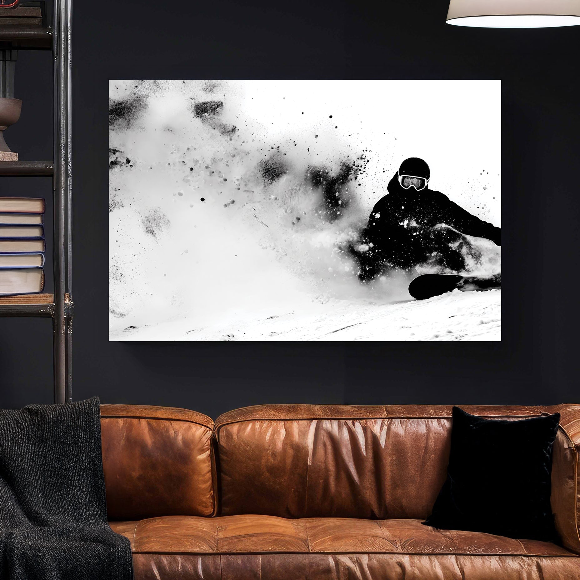 Snowboarder in action carving powder, sketch style wall art