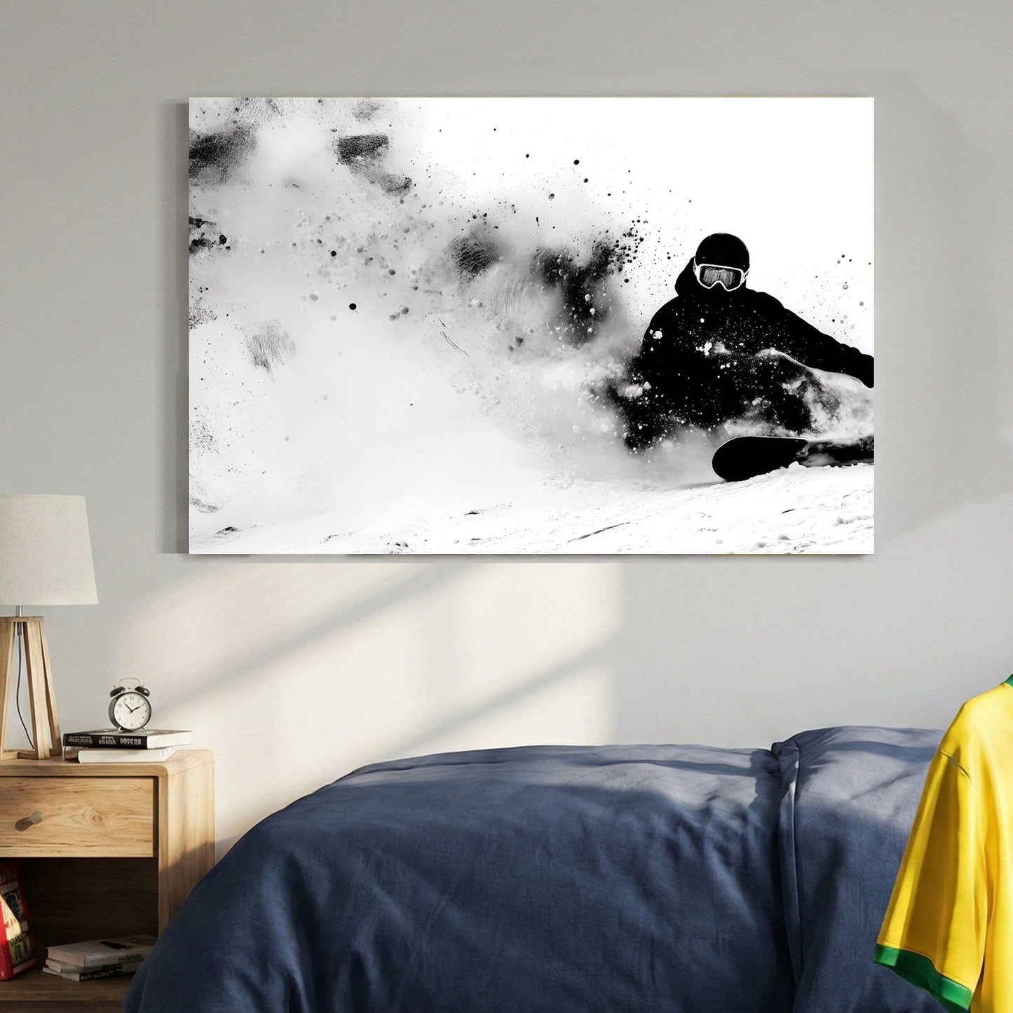 Snowboarder in action carving powder, sketch style wall art