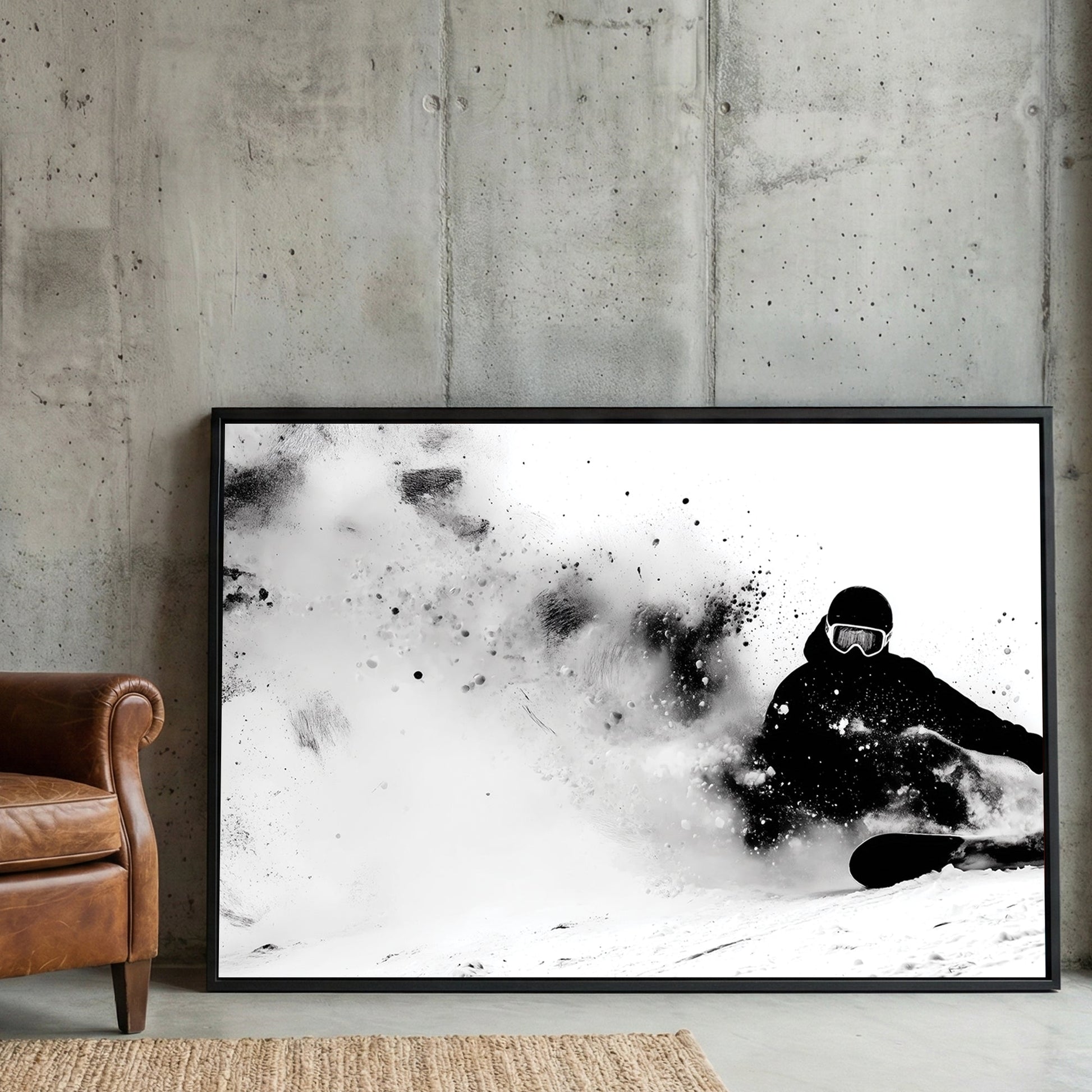 Snowboarder in action carving powder, sketch style wall art