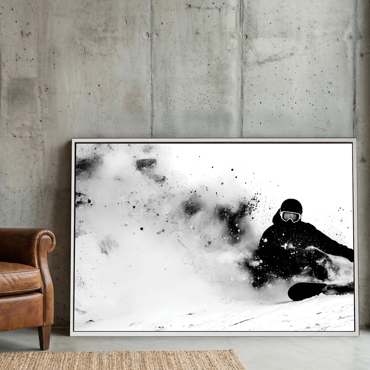 Snowboarder in action carving powder, sketch style wall art