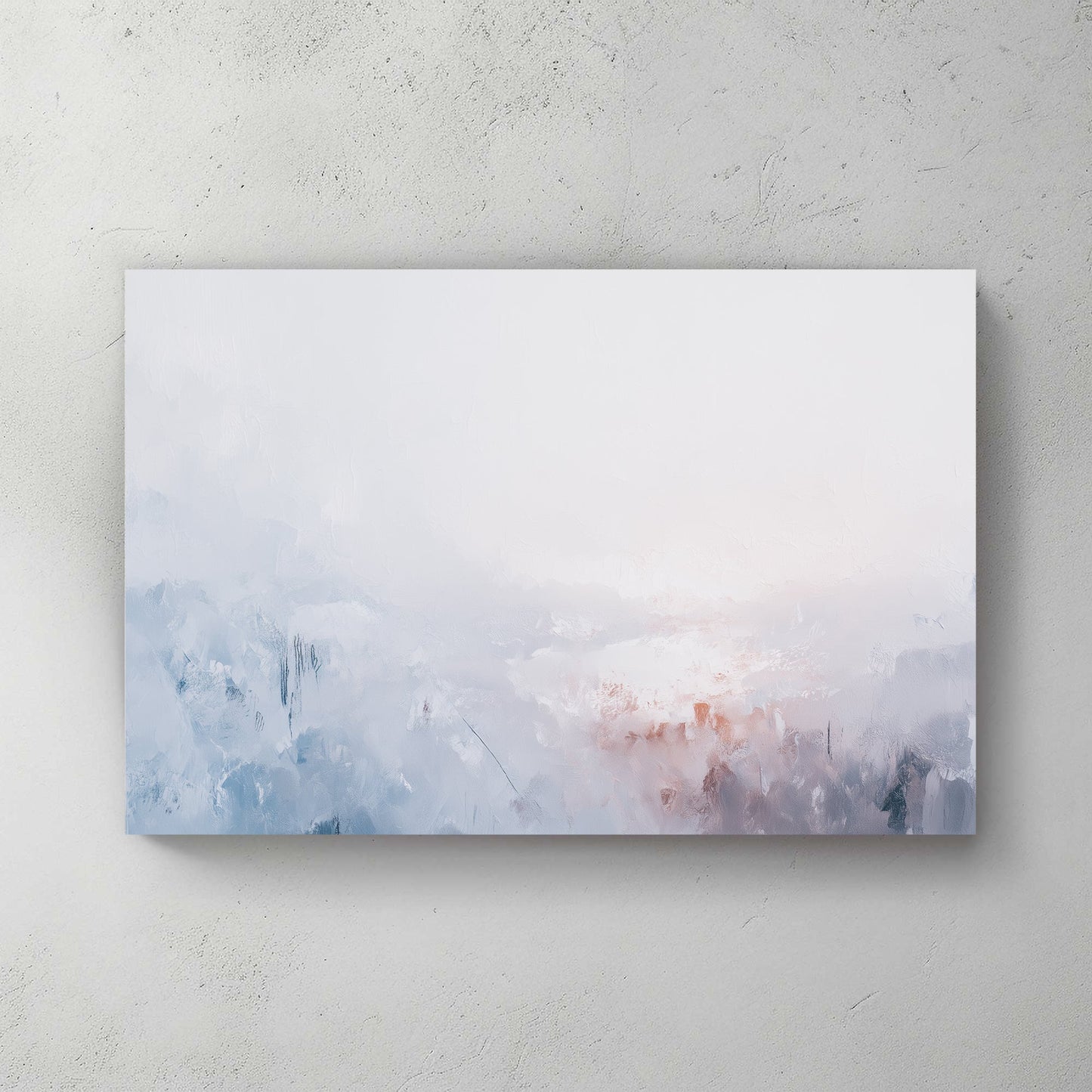 Misty mountain landscape in soft pink and blue watercolour tones