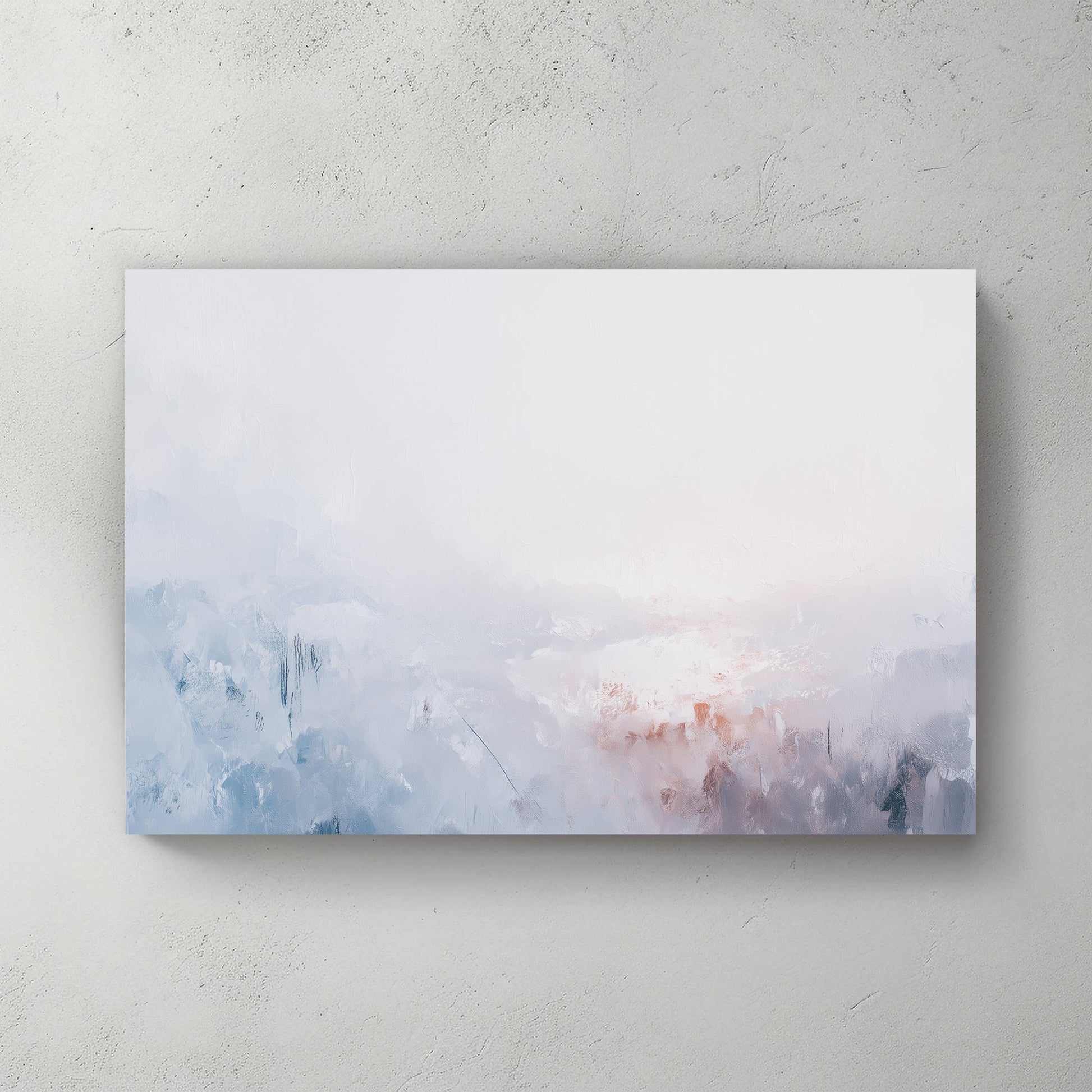 Misty mountain landscape in soft pink and blue watercolour tones