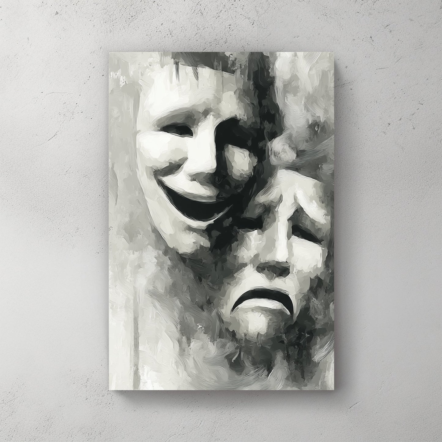 Comedy and tragedy theatre masks in black and white illustration