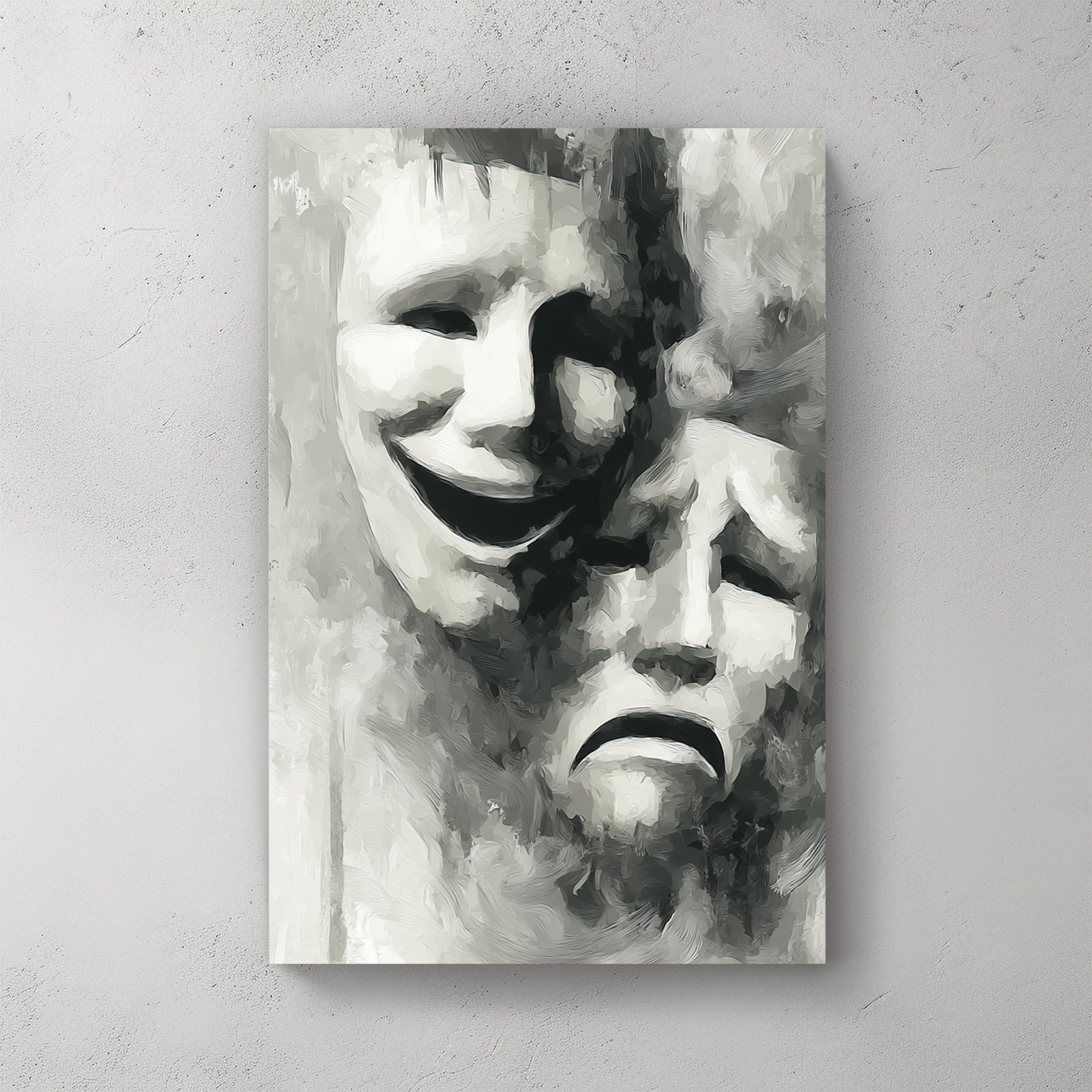 Comedy and tragedy theatre masks in black and white illustration