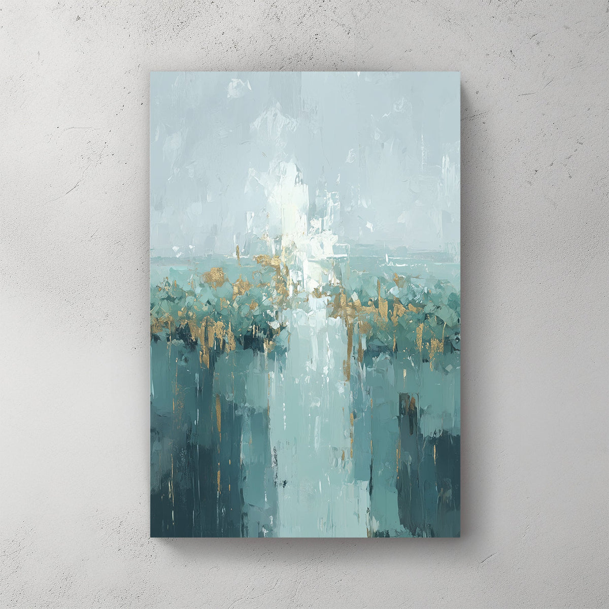 Urban cityscape in watercolour with teal and gold tones