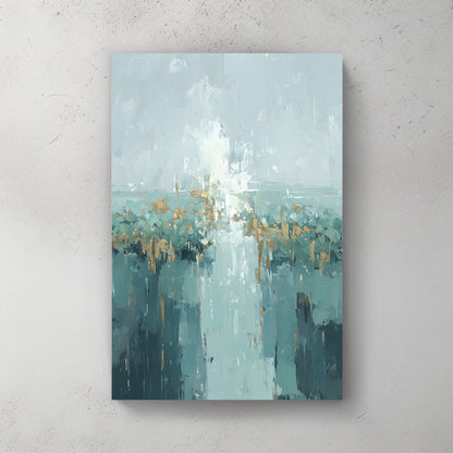 Urban cityscape in watercolour with teal and gold tones