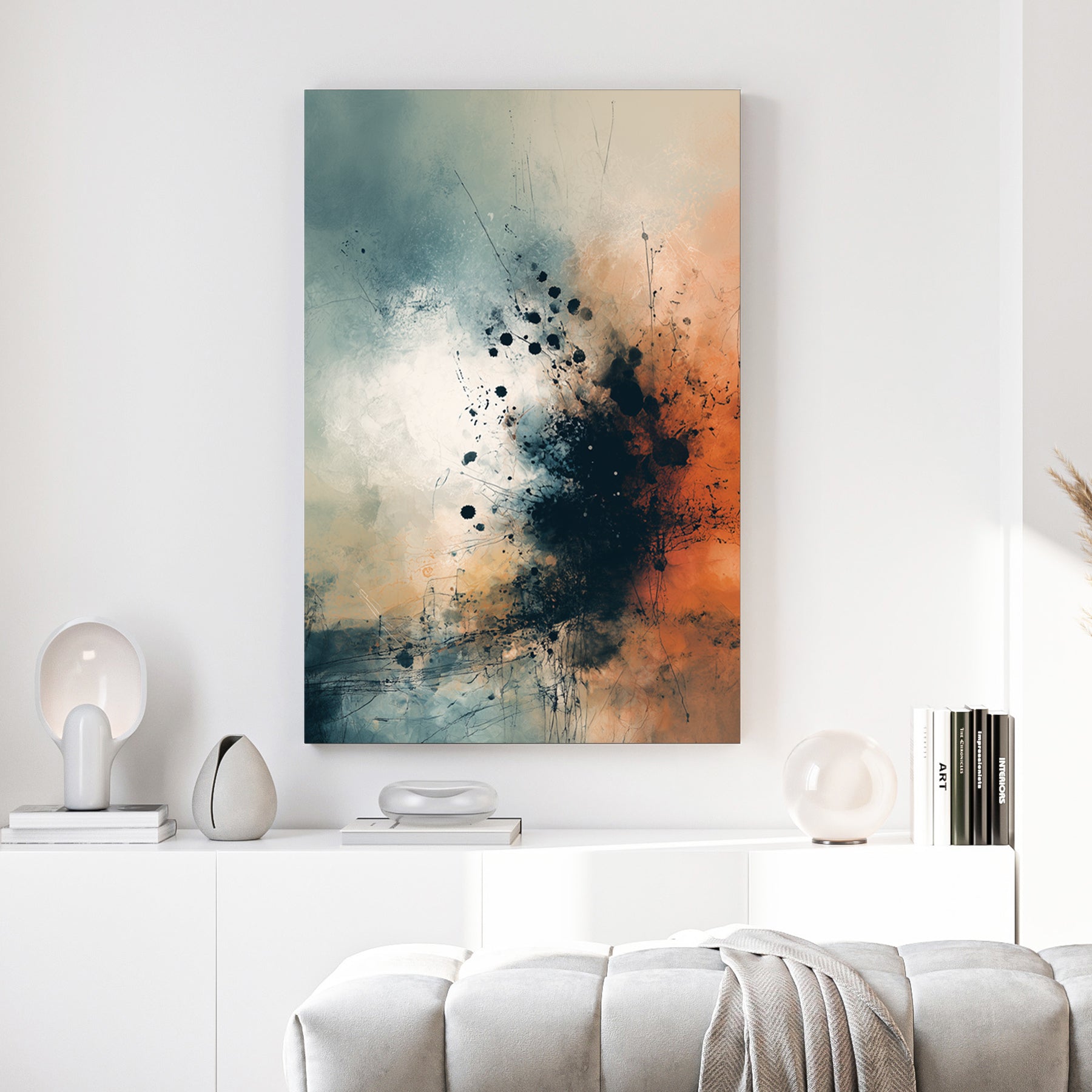 Abstract watercolour shapes in yellow and green with gold accents