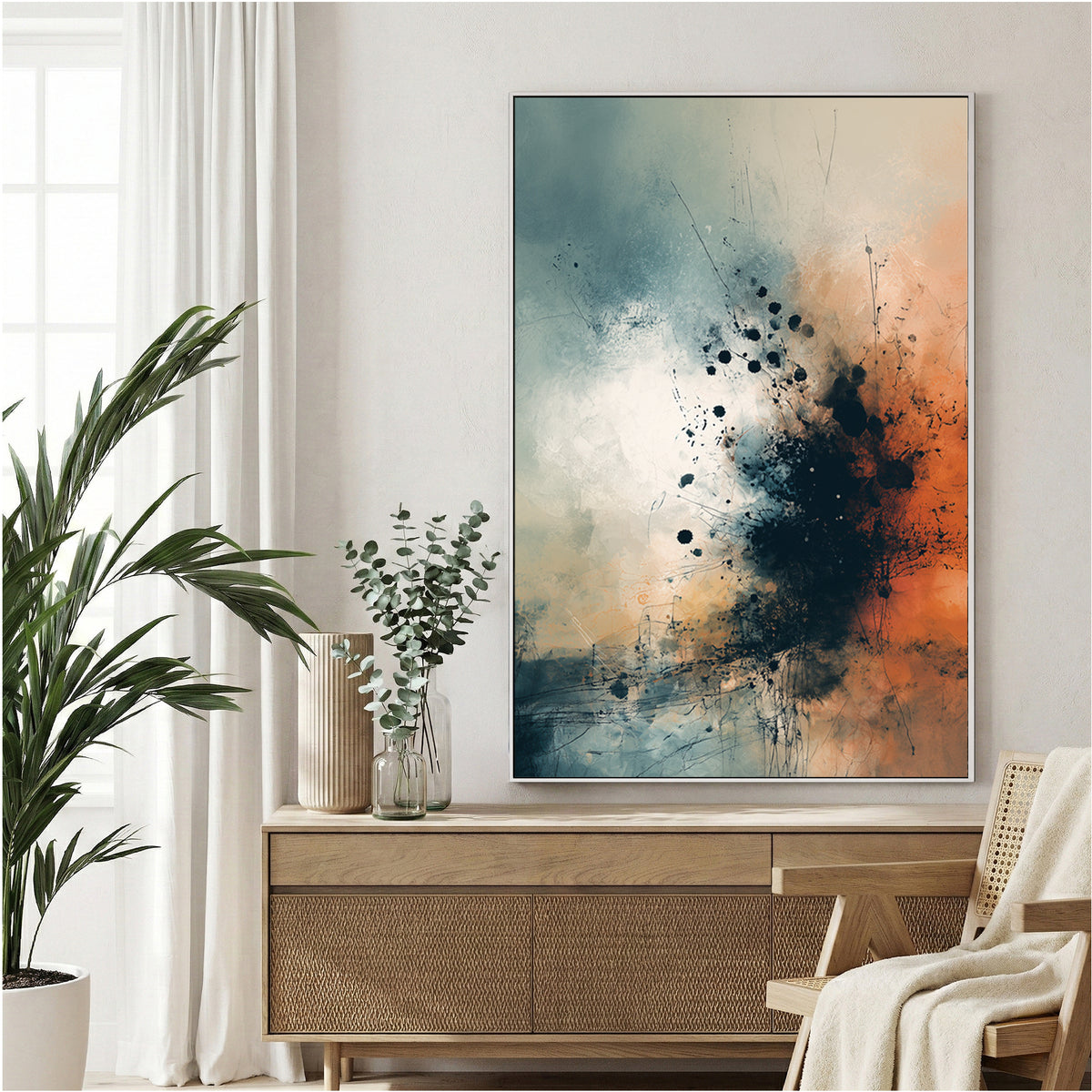 Abstract watercolour shapes in yellow and green with gold accents