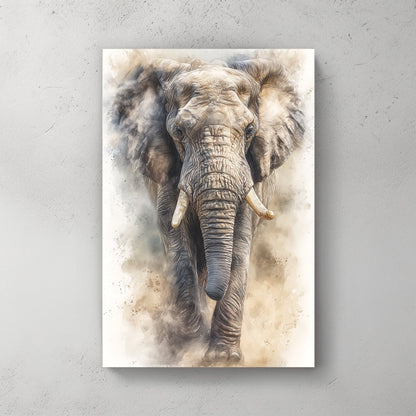 Elephant portrait watercolour painting soft neutral tones animal art