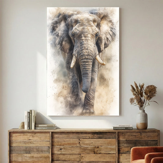 Elephant portrait watercolour painting soft neutral tones animal art