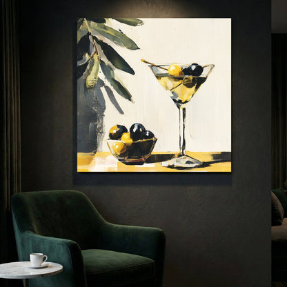 Martini cocktail olives vintage illustration golden yellow black