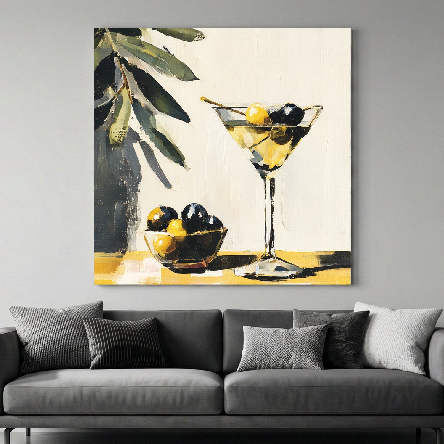 Martini cocktail olives vintage illustration golden yellow black
