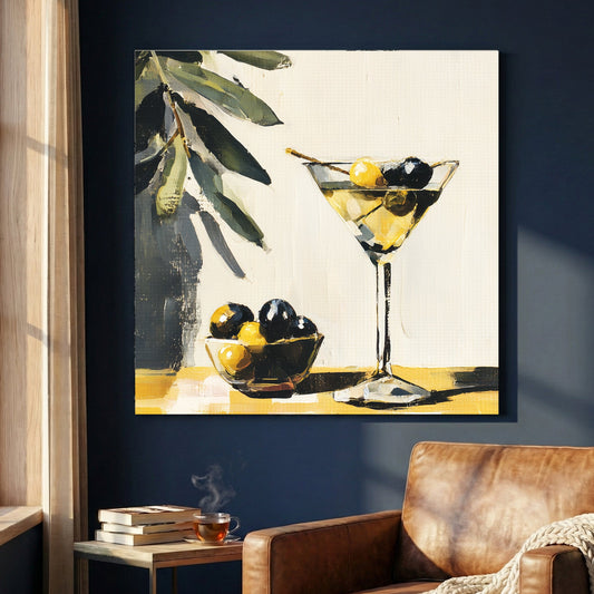 Martini cocktail olives vintage illustration golden yellow black