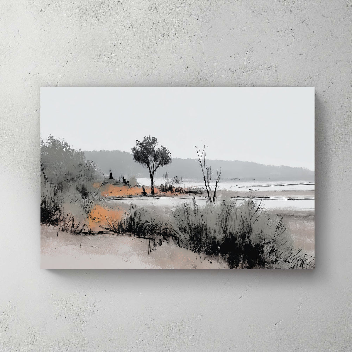 Marshland watercolour with grasses and trees landscape