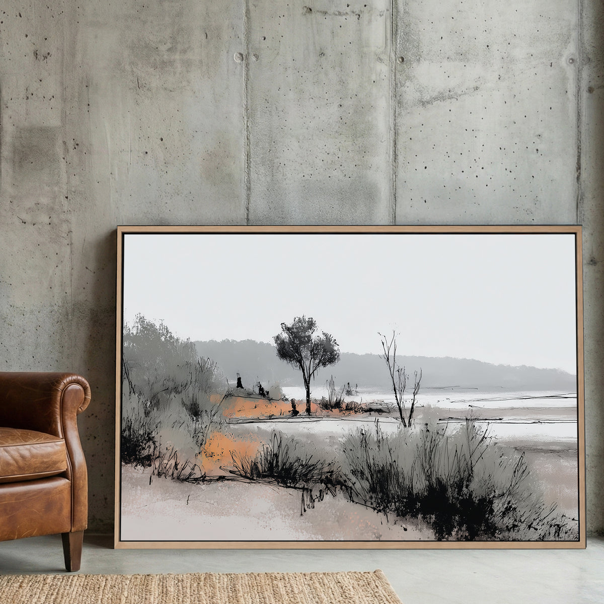 Marshland watercolour with grasses and trees landscape