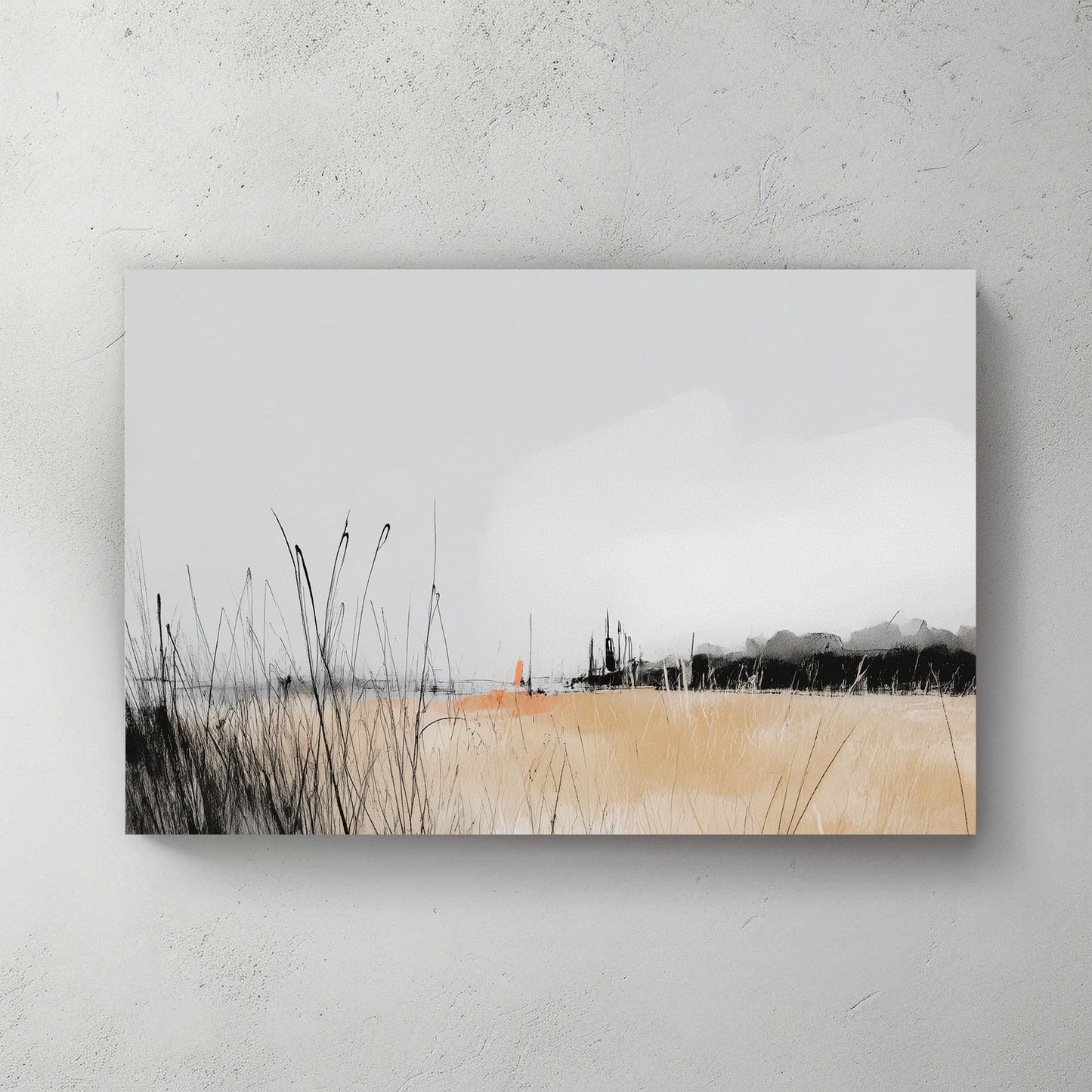 Autumn grassland landscape watercolour tall grass forest misty sky