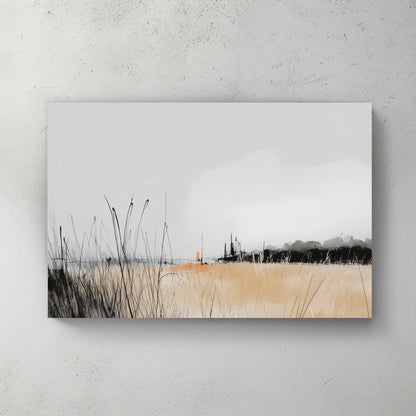 Autumn grassland landscape watercolour tall grass forest misty sky