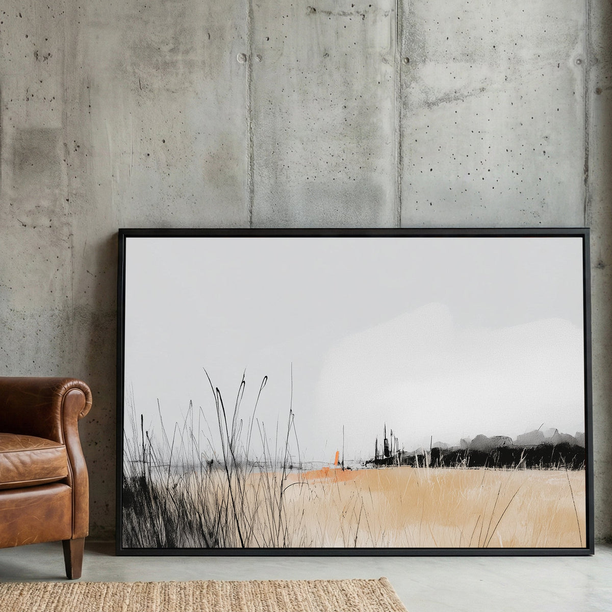 Autumn grassland landscape watercolour tall grass forest misty sky