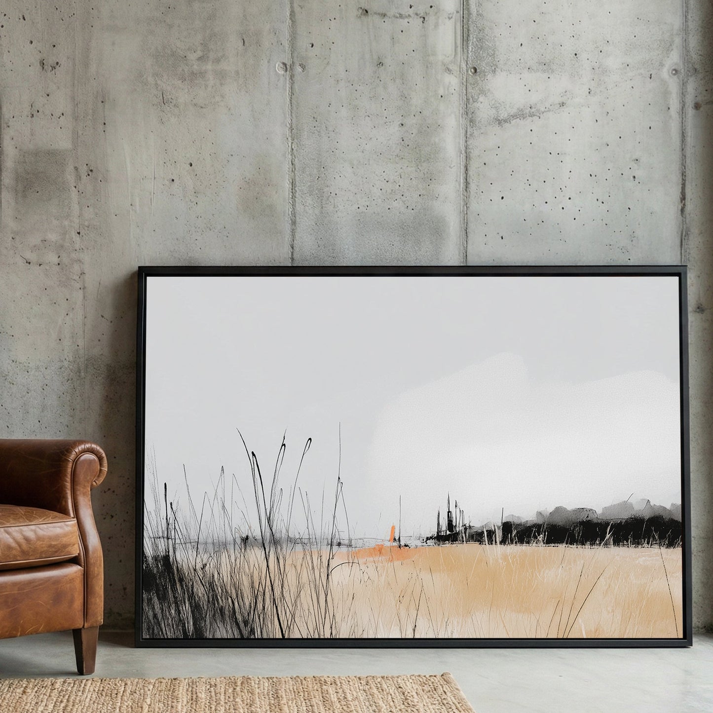 Autumn grassland landscape watercolour tall grass forest misty sky