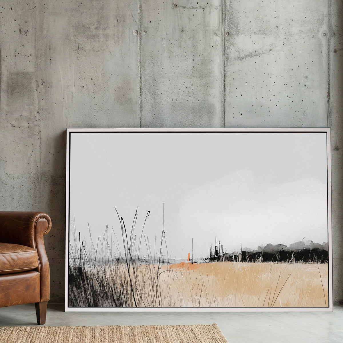 Autumn grassland landscape watercolour tall grass forest misty sky
