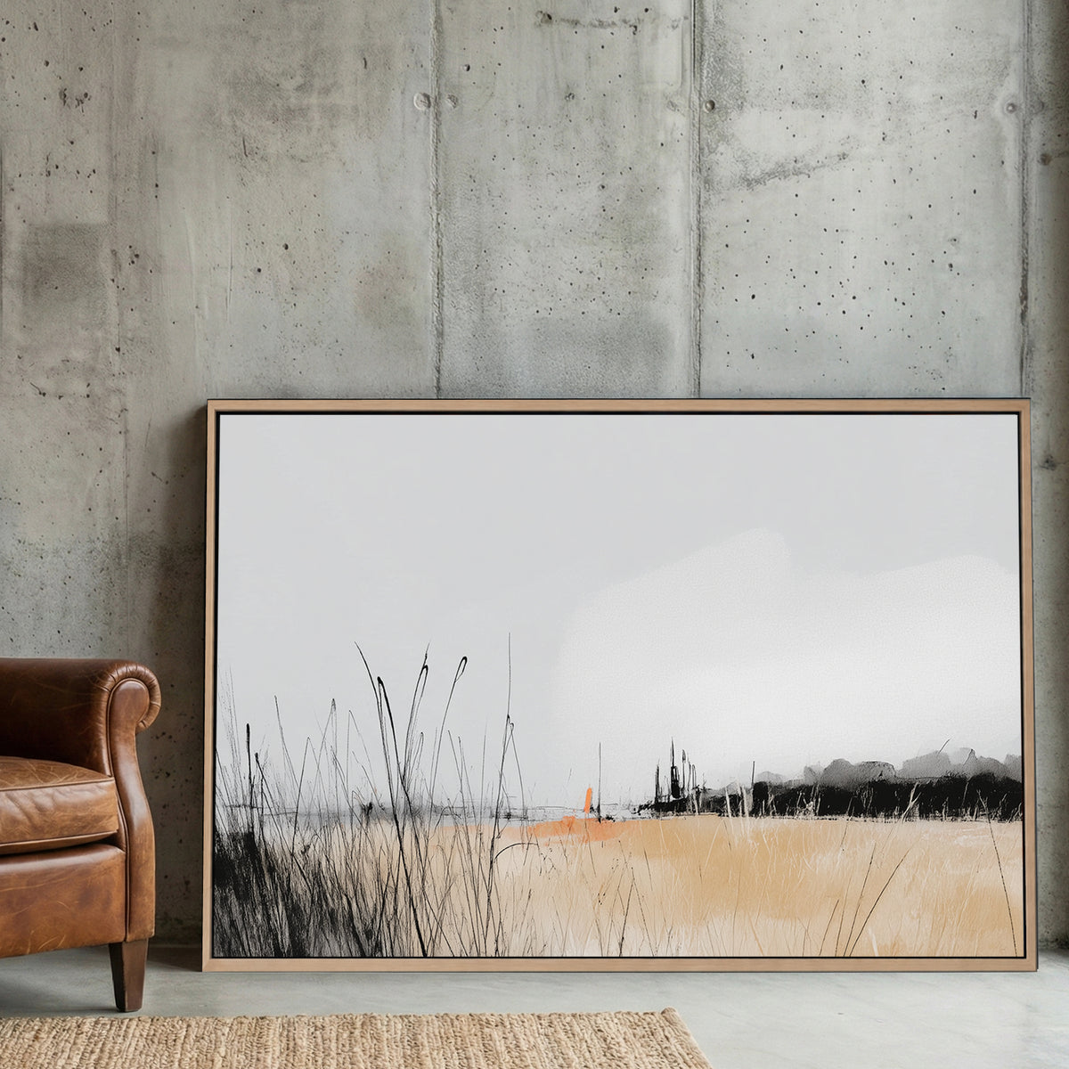 Autumn grassland landscape watercolour tall grass forest misty sky